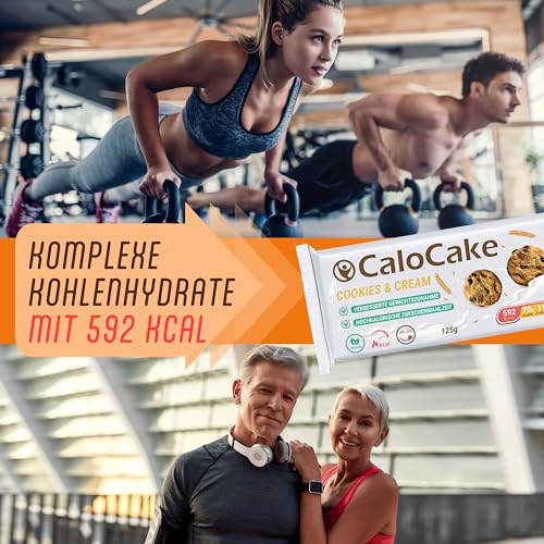 Nahrung hochkalorisch für Gewichtszunahme | Ausdauer- & Energieriegel mit viel Protein & 592 Kalorien | Mahlzeiten Riegel vegan & laktosefrei | CaloCake von CaloVital 24er Box (Cookies & Cream)