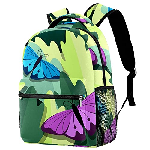 Sac à dos de voyage enfant pour sorties scolaires et vacances motif papillon vert