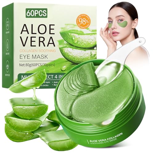 60 Pièces Patchs Yeux à l’Aloe Vera, Masque Yeux Collagène & Acide Hyaluronique, Anti-Âge, Hydratant et Rafraîchissant, Réduit les Cernes, Rides,...