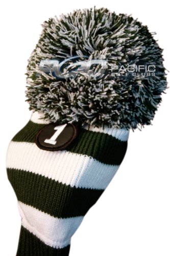 Majek Golf Club Head Covers: Green & White Limited Edition Long Neck Knit Retro Pom Pom Traditional Classic Vintage Old School Ultimate Driver Fairway Wood Golf Head Cover Set Michigan State Colors