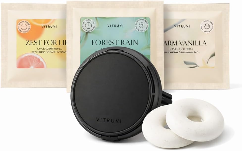 Vitruvi Drive Air Freshener Vent Clip, Waterless, Natural Scent Refills, Adjustable Scent Strength, up to 20 Days