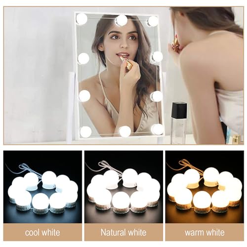 Qtuie LED Vanity Mirror Lights for Dressing Table 10 Dimmable Bulbs Stick on Hollywood Mirror Lights Adjustable Length Makeup Lights for Mirror Make Up Light for Bathroom Vanity Table Bedroom (10) - Image 15