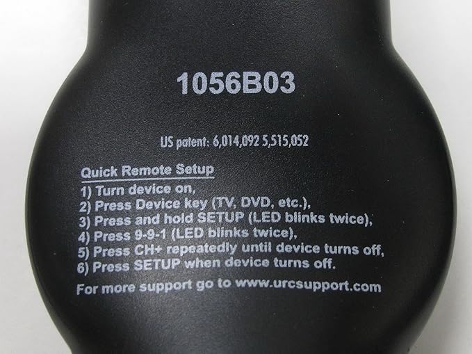 Back of remote control with quick setup instructions
