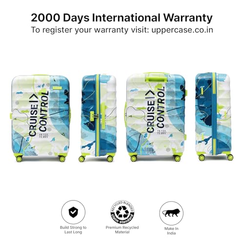 Image of uppercase Geo (Large) 76Cms, Hardsided Trolley Bag for Travel Printed Eco Polycarbonate Luggage, Combination Lock 8 Wheel Spinner Suitcase for Unisex, 2000 Days Warranty Blue
