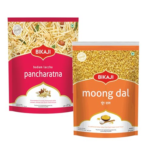 Bikaji Kaju Badam Laccha with Potato Stick 350g & Moong Dal 200g – Total 550g (19.40 oz) | Crunchy Mixture Namkeen Combo
