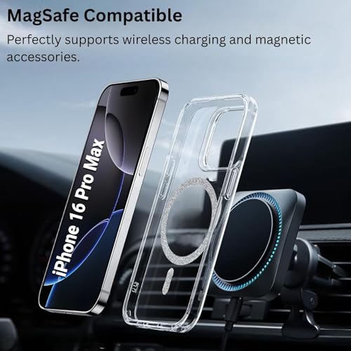 Image of AIBEX Back Cover Case Compatible with iPhone 16 Pro Max | Glitter Ring Cute Shiny Colorful Bling Case (Compatible with Magsafe) | Transparent PC+TPU Glossy Shiny Cover for Girls & Women - Silver