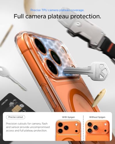 Image of Spigen Ultra Hybrid MagFit Back Cover Case for iPhone 17 Pro Max, Clear Transparent, MagSafe Compatible - PC+TPU | Clear Orange