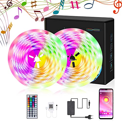 KELEKELE Ruban LED 10m 5050 RGB Bluetooth Bande LED Multicolore etanche avec Télécommande 44 Touches,Synchroniser avec Rythme de Musique , LED Ruban pour Maison Décoration, Cuisine, Mariage (10m) Cover