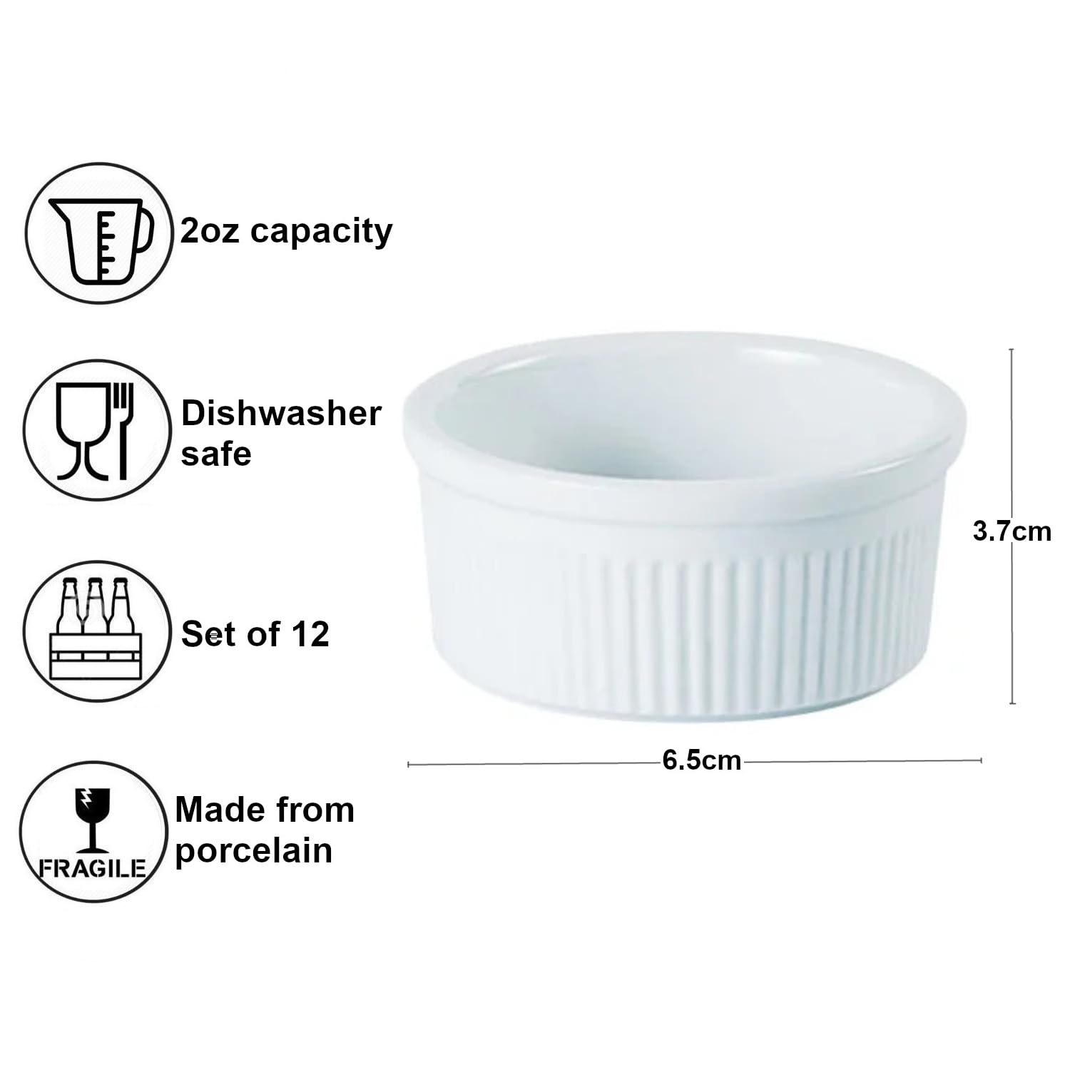 Ramekins Set Of 4 Porcelite 12-Pack White Fluted Ramekins - 2oz, 6.5cm ...