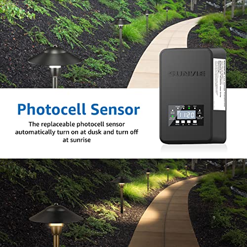 Image of SUNVIE 120W Low Voltage Transformer Outdoor Landscape Lighting Transformer with Timer and Photocell Sensor Waterproof 120V to 12V /14V AC Low Voltage Landscape Transformer for Spotlight Pathway Lights