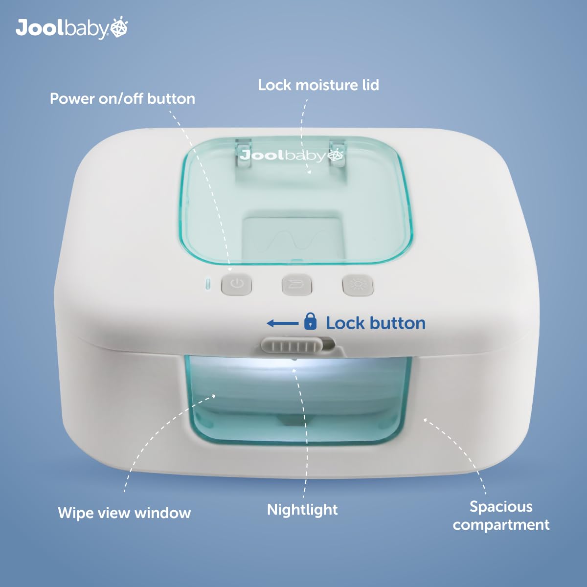 Jool Baby Products TinyBums Wipe Warmer & Dispenser with LED Changing Light & On/Off Switch - (Aqua)