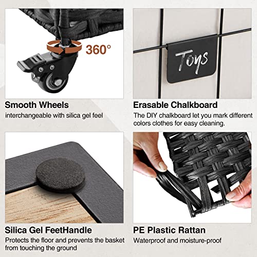 Greenstell Storage Basket With Wheels And Lid, 65L Handwoven Large Shelf Basket With Cotton Liner And Metal Frame, Foldable & Easy To Install, Storage Box Basket Bin With Handle Black #TOP5