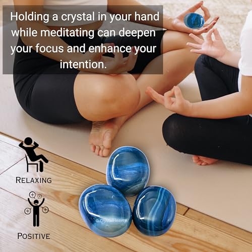 Image of Certified Blue Onyx Palm Pebbles Stones For Anxiety Stress Relief | AAA Grade Original Healing Gemstone Agate Palm Stone For Yoga Meditation Spiritual Reiki Feng Shui
