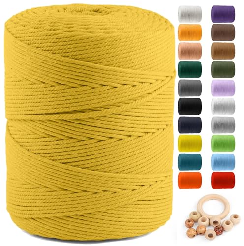 Image of ZUEXT Macrame Cord, Ginger Yellow, 4mm x 547yds Cotton String Macrame Yarn