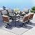 Grand patio 7-Piece Outdoor Dining Set, 6 Leather-Look Wicker Swivel Patio Chairs & 1 Rectangular Dining Table, Black