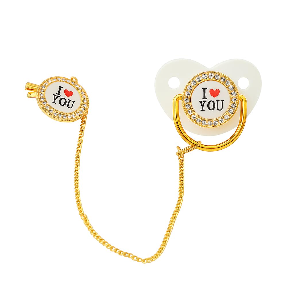 Premium Gold-Plated Baby Pacifier with Chain | “I You” Stylish Design | Safe & Non-Toxic | Ideal Gift for Newborn & Baby Shower-image-35