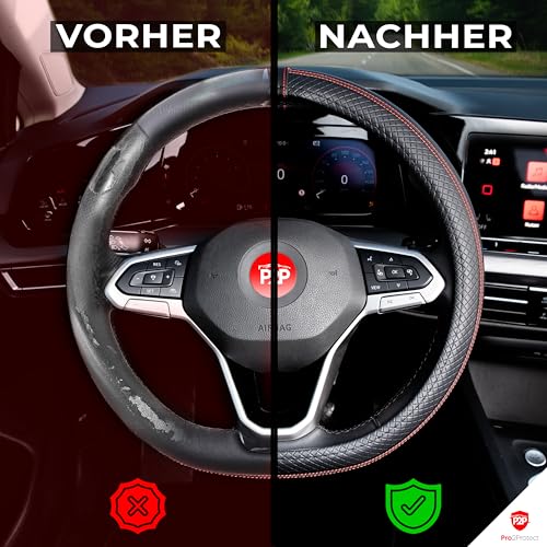 [ 2X Test SEHR GUT ] Pro2Protect Lenkradbezug Leder | Auto Zubehör Innenraum | Lenkradhüllen Grand Tour | Lenkradschoner PKW | Lenkrad Bezug Lenkradschutz | Autozubehör Geschenke für Frauen und Männer