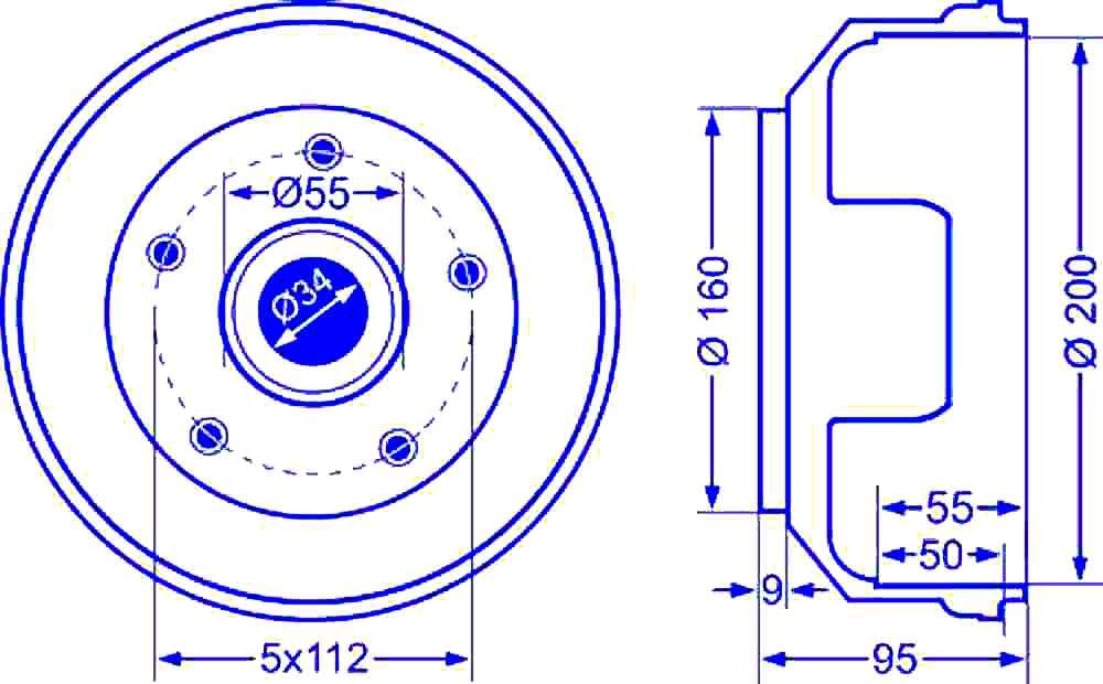 meinAnhängerersatzteil Bremstrommel Trommelbremse für AL-KO/ALKO Radbremse 2051 200x50mm 5x112