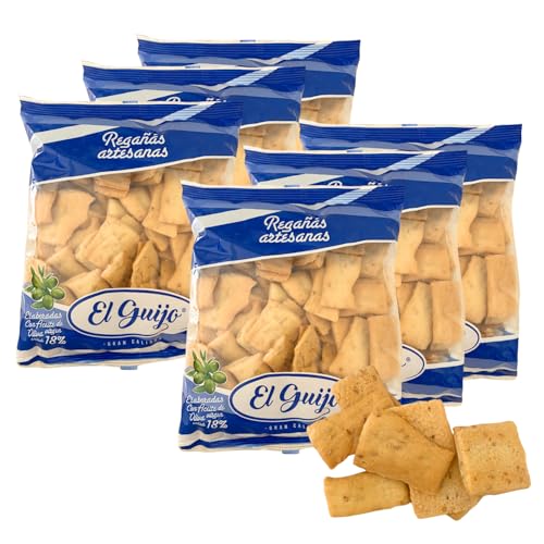 Regañá Artesana El Guijo - Con 18% de Aceite de Oliva Virgen Extra. Pack de 6 bolsas - 1500 gr. Cuadraditos de Pan Crujiente.