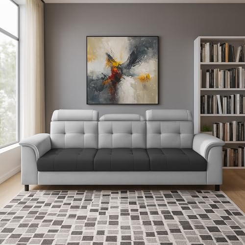 Image of Casaliving Ella 3 Seater Sofa Set for Living Room (Black Grey Colour Fabric) Premium Fabric Sofa