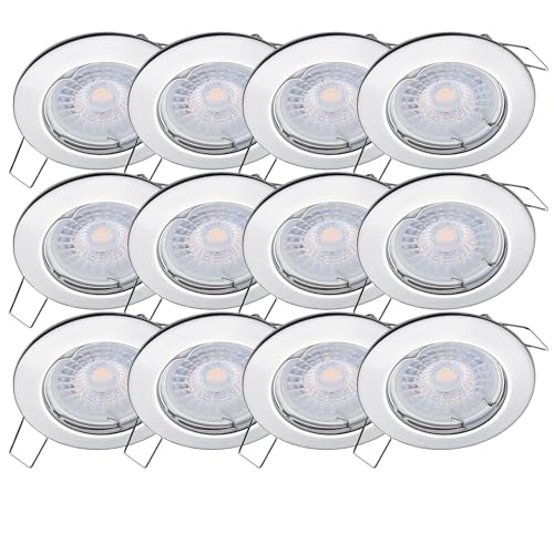 Oktaplex Lighting 12er Set Spot LED Sedan - mit LED Modul 4,8W 3000K 230V 380lm Warmweiß 110° - Einbaustrahler Chrom Lochmaß 60mm