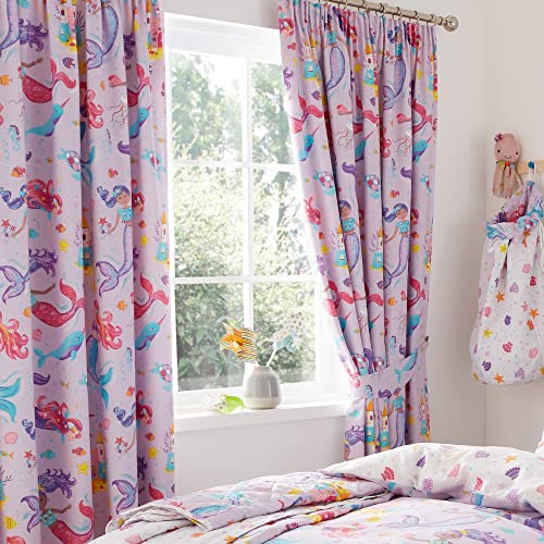 Happy Linen Company Niñas Niños Sirenas Mágicas Lila Púrpura 66' x 54' Anillo Track Pole...