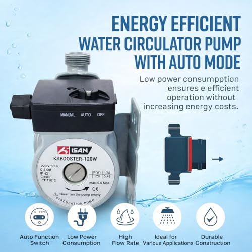 Image of Kisan 20 /9 | 120 W | Inline Automatic Water Pressure Pump | 220 V | 50 HZ | 9 M. Head | Circulation Pump | With Wall Mounting Bracket Suitable for Hot Water Circulation, Washing Machine, RO & Shower