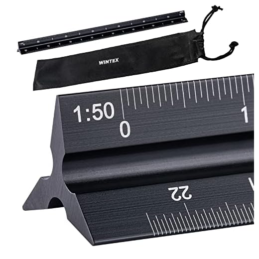 WINTEX Escalimetro Profesional - 30 cm - Regla Métrica Triangular de Aluminio para Arquitectos o Ingenieros - 1:20, 1:50, 1:75, 1:100, 1:125 - Incluye Bolsa