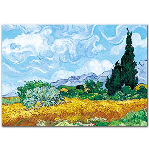 GEMMII obraz na płótnie XXL Van Gogh Cyprys w polu pszenicy obrazy na płótnie słynne obrazy impresjonistyczne reprodukcje fotograficzne 29,7x42 cm bez ramy