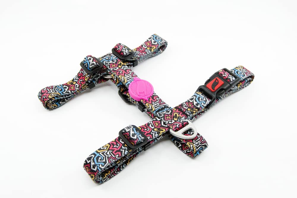 ASTORPET | Tailpetz Arnés Tipo H para Perro. Arnés Ajustable de Tacto Suave. Cierre de Seguridad y Presilla Cosida. Graffiti - Talla S