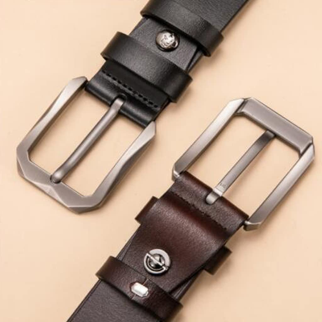 Cinturón clásico para Hombres Cinturones de Cuero Genuino 100% Hebilla de Pasador de aleación Cinturones Casuales de Longitud Ajustable para el Trabajo y los Negocios