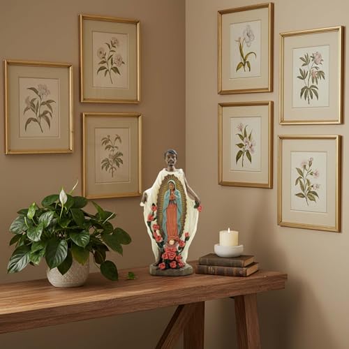 Estatua de San Juan Diego con Virgen de Guadalupe de resin 8 pulg miniatura 4