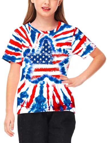 Image of Deerose Kids Striped Shirts Short Sleeve Boy Girls July 4th Patriotic Tee Top 3-14 Years