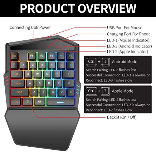 IFYOO Gaming Keyboard and Mouse Combo Set for Mobile Phone Games Controller Adapter, Compatible with iPhone/iPad/iOS/Android Phone, Compatible with PUBG Mobile/Fortnitee Mobile/Call of Duty - Thumbnail 6
