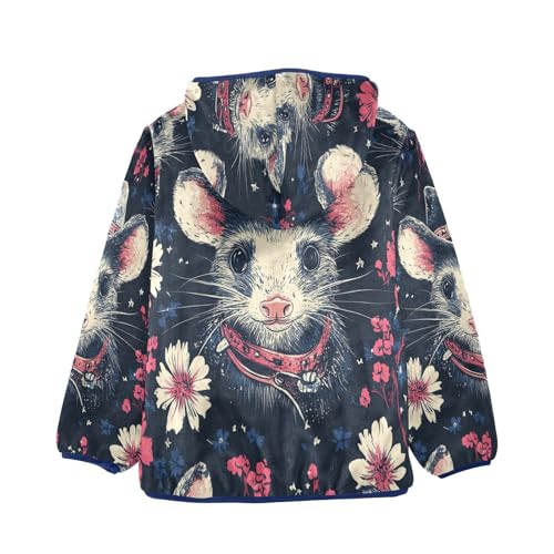 Opossum Cowboy Floral Pattern Toddler Fleece Jacket Girl Boys Hooded Fleece Jacket Coat Warm Outwear Zip-up 3-10T2