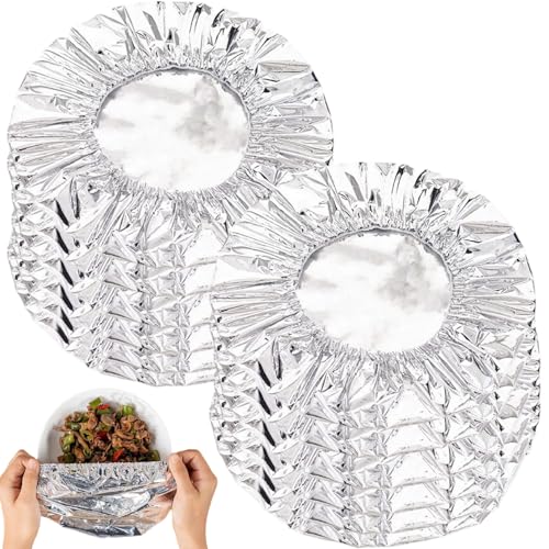 50pz Coperture per Alimenti per Esterni, Riutilizzabili, in Foglio di Alluminio, Elastiche, per Ciotole, da Cucina, per Conservare la Freschezza, Pellicola Isolante, per Asporto, Casa, Picn