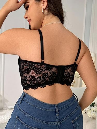 OYOANGLE Women's Plus Size Cut Out Floral Lace Bra Wireless Underwire No Padding Bralette2