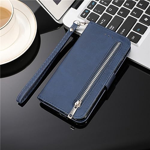 Étui portefeuille en cuir bleu avec fermeture éclair pour Samsung Galaxy Note 10