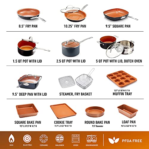 Gotham Steel 20 Pc Pots and Pans Set, Bakeware Set, Ceramic Cookware Set for Kitchen, Long Lasting Non Stick Pots and Pans Set with Lids Dishwasher / Oven Safe, Non Toxic-Copper Gotham Steel 20 Pc Pots and Pans Set, Bakeware Set, Ceramic Cookware Set for Kitchen, Long Lasting Non Stick Pots and Pans Set with Lids Dishwasher / Oven Safe, Non Toxic-Copper