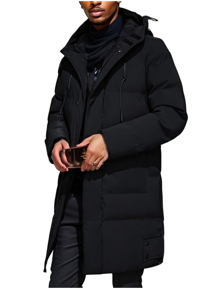 Parka Homme Doudoune Longue Chaude Polaire Manteaux Manches Longues Veste à Capuche Épais Automne Hiver