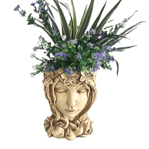 Stgbcst Busto Macetero – Maceta con diseño facial (20 x 15 cm) cabeza de resina para plantas suculentas, jardín, balcón y accesorios del hogar (amarillo)