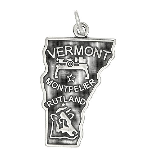 LGU Sterling Silver Oxidized Vermont State Map Charm