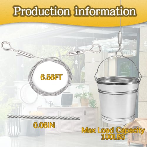 Image of Litoexpe 2 Pcs Picture Hanging Wire, Adjustable Stainless Steel Wire Rope with D Ring for Picture, Mirror, Light Lamp, Basket Flowerpot, 25kg Load Capacity