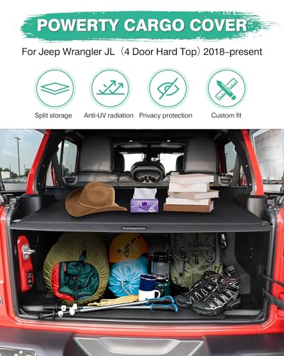 Image of Powerty Cargo Cover for 2018-2023 Jeep Wrangler JL 4 Door Hard Top (Not for 2.0T 4XE & Soft Top) Accessories Trunk Cover Retractable Rear Trunk Shiel Shade Privacy Covers