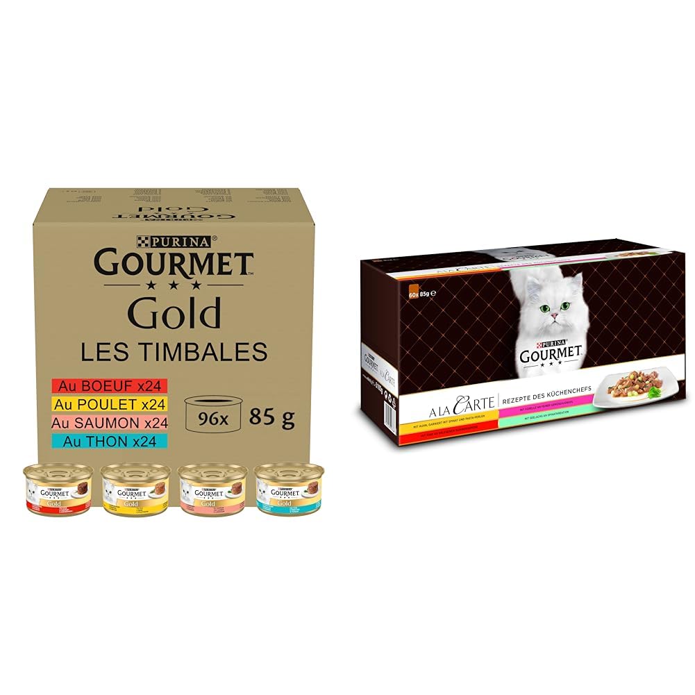 Nestlé PURINA Gourmet Gold & Gourmet A la Carte Katzenfutter nass, Mix aus Rind, Huhn, Lachs & Thunfisch, 60er Pack (60 x 85g)