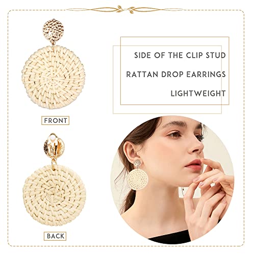 Finrezio 9 Pairs Clip on Drop Earrings for Women Statement Rattan Resin Acrylic Drop Dangle Earrings Lightweight Geometric Rattan Tassel Hoop Drop Dangle Earring Jewelry3