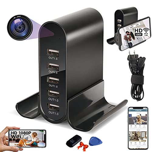 Spy Camera Wireless Hidden, 5 USB Hidden Spy Camera Charger Full HD 1080P with Live Feed WiFi, Spy Hidden Nanny Cam, Motion Detection Spycam Camaras Espias, Secret Surveillance Camera Video Recorder
