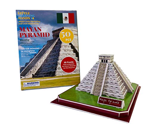 Construcción, Toy Little Learning Hands - Rompecabezas 3D para adultos y niños, rompecabezas 3D de pirámide maya, kit de modelo de arquitectura de México, regalos de...