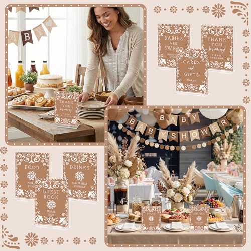 Image of Vercraft 6 Pcs Cielito Lindo Baby Shower Table Decoration Mexican Fiesta Papel Picado Thank You Acrylic Sign 6 x 8 Inch Brown Cielito Lindo Centerpieces with Stand Mexican Party Decoration