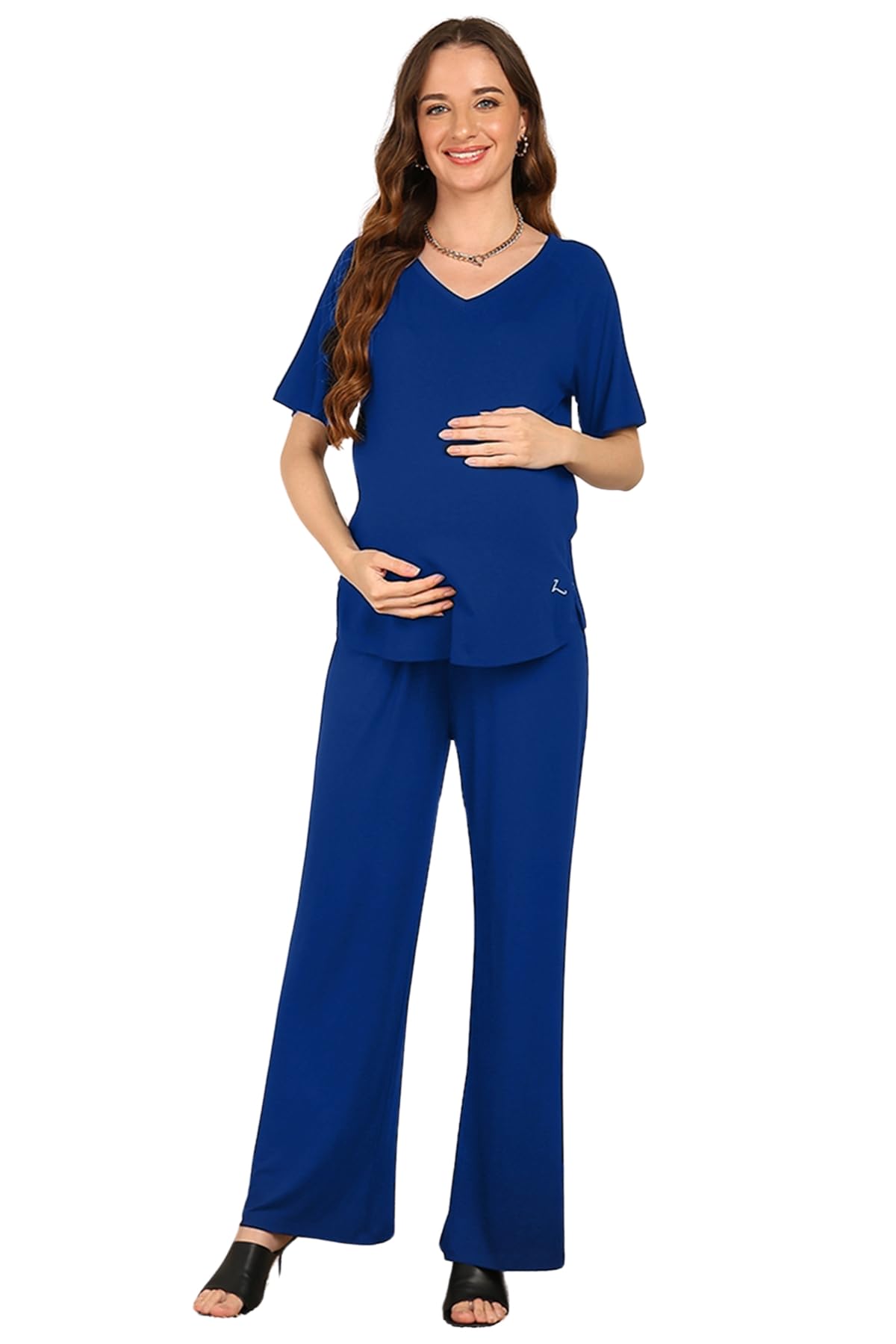 Maternity Nursing Co Ord Set for Women with Zip | Pregnancy & Postpartum Coord Set for Mothers | 95% Viscose 5% Lycra Extra Stretchable Fabric | Feeding Top & Pajama Set-image-3
